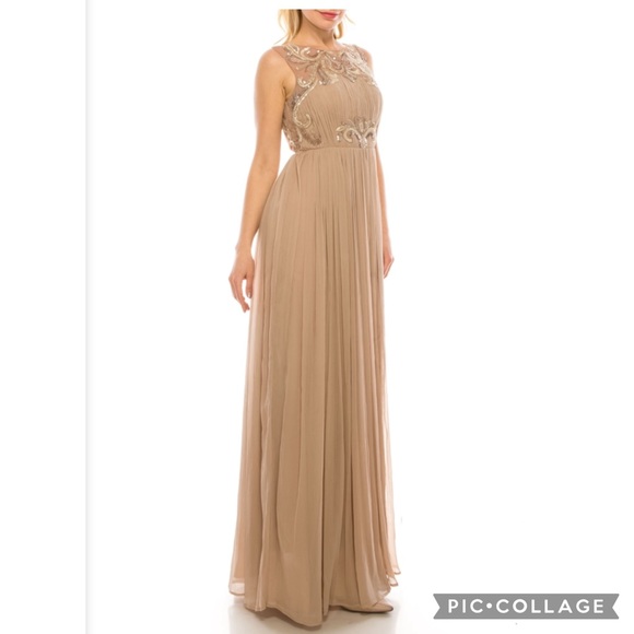 Aidan Mattox boat neck sleeveless ruched embellished chiffon gown - Picture 4 of 8